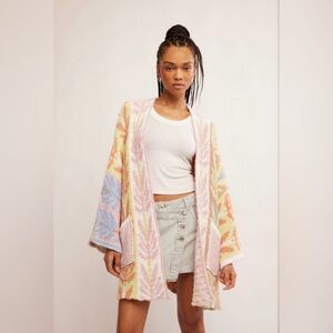 Free People Mallorca Spring Breeze Pastel Cardigan Chunky Knit Sweater Large
